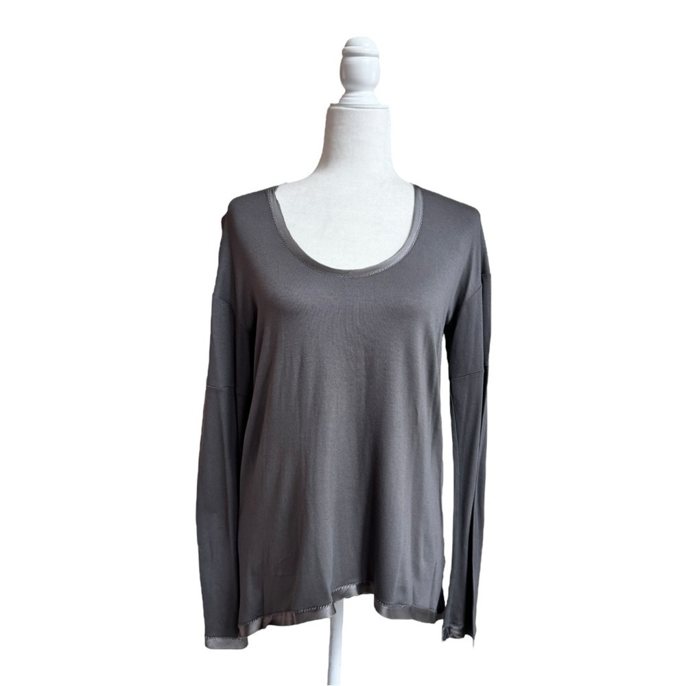 Maria Bianca Nero Gray Scoop Neck Long Sleeve Silk Trim Womens Size M Vintage